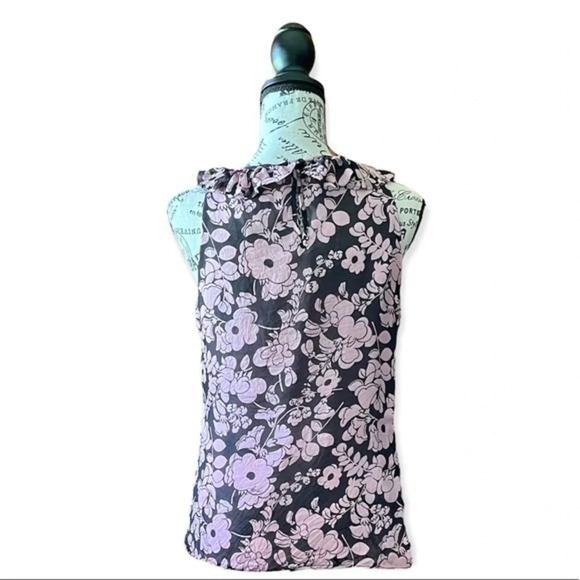 Milly New York women’s  black  floral sleeveless side zip silk blouse 6 mature - Picture 4 of 11